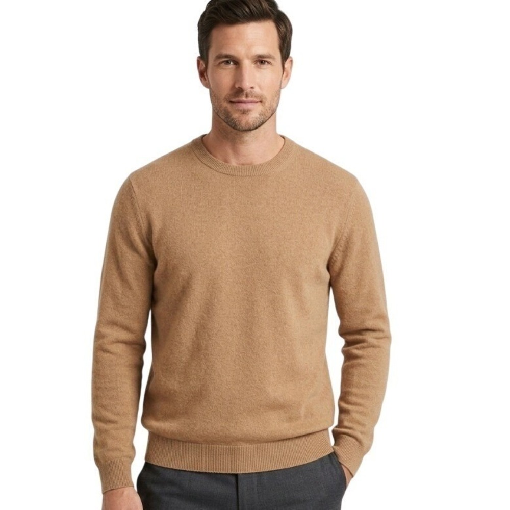 Turnbury Sweater Mens Large Beige 100% Cashmere Crewneck Pullover Knit‎ Classic